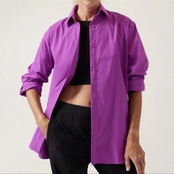 Athleta Poplin Top Oversized Button Down Shirt Jazzy Purple Women's Size Small - Picture 1 of 8